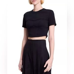 A.L.C. ALC Wren Bustier Cropped Tee Corset Seamed Crop Top Black